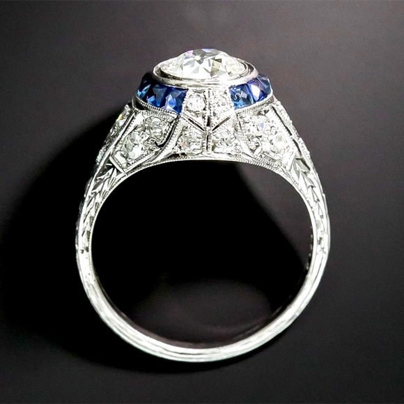 New Sterling Silver & Sapphire Art Deco Ring - Picture 4 of 8